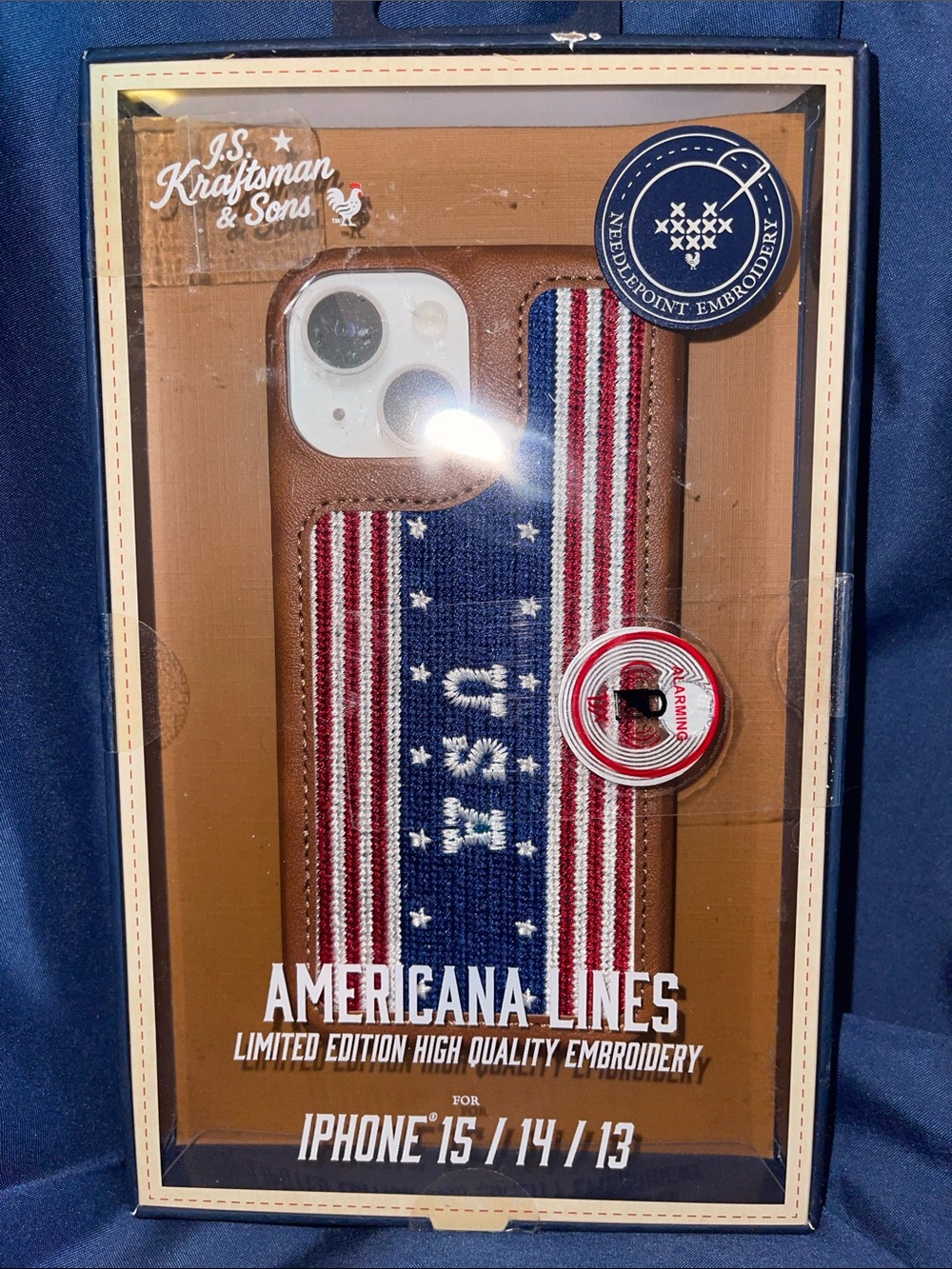 Americana Lines - Brown Leatherette Trim Embroidered iPhone Case